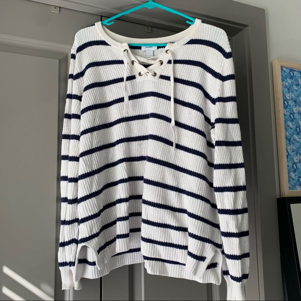 Ribbed Lace-Front Sweater